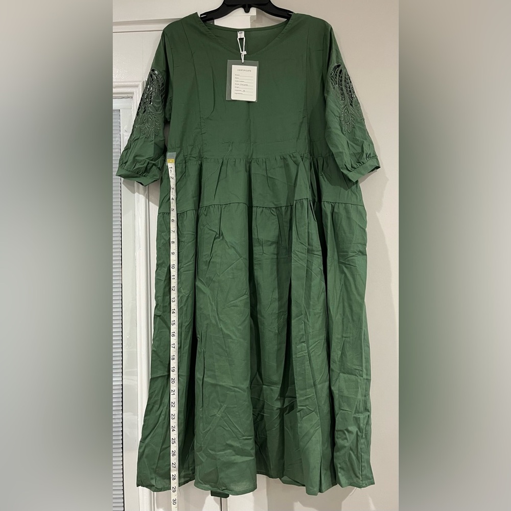 🔹 Solid French Cut Out Embroidered V-Neck Dress - Picture 7 of 13
